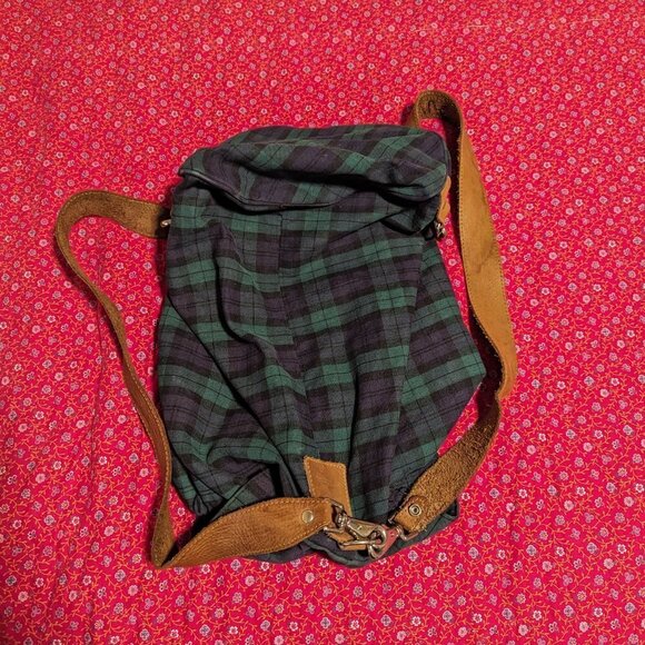 Vintage 90\'s Disney Mickey Mouse Plaid Backpack Cabincore‎ Leather Drawstring main image 5